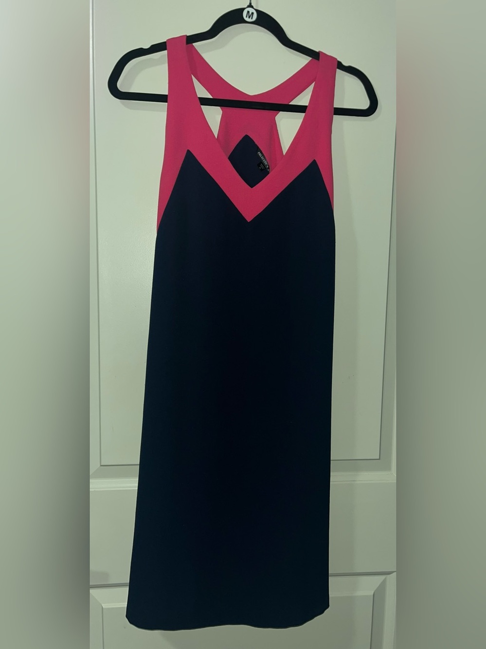 Felicity & Coco Navy Maxi Dress with Hot Pink V-Neck Accent